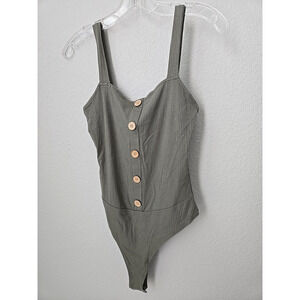 NWT Bodysuit Size Medium Thong Army‎ Green Button Accent Layer Rue 21